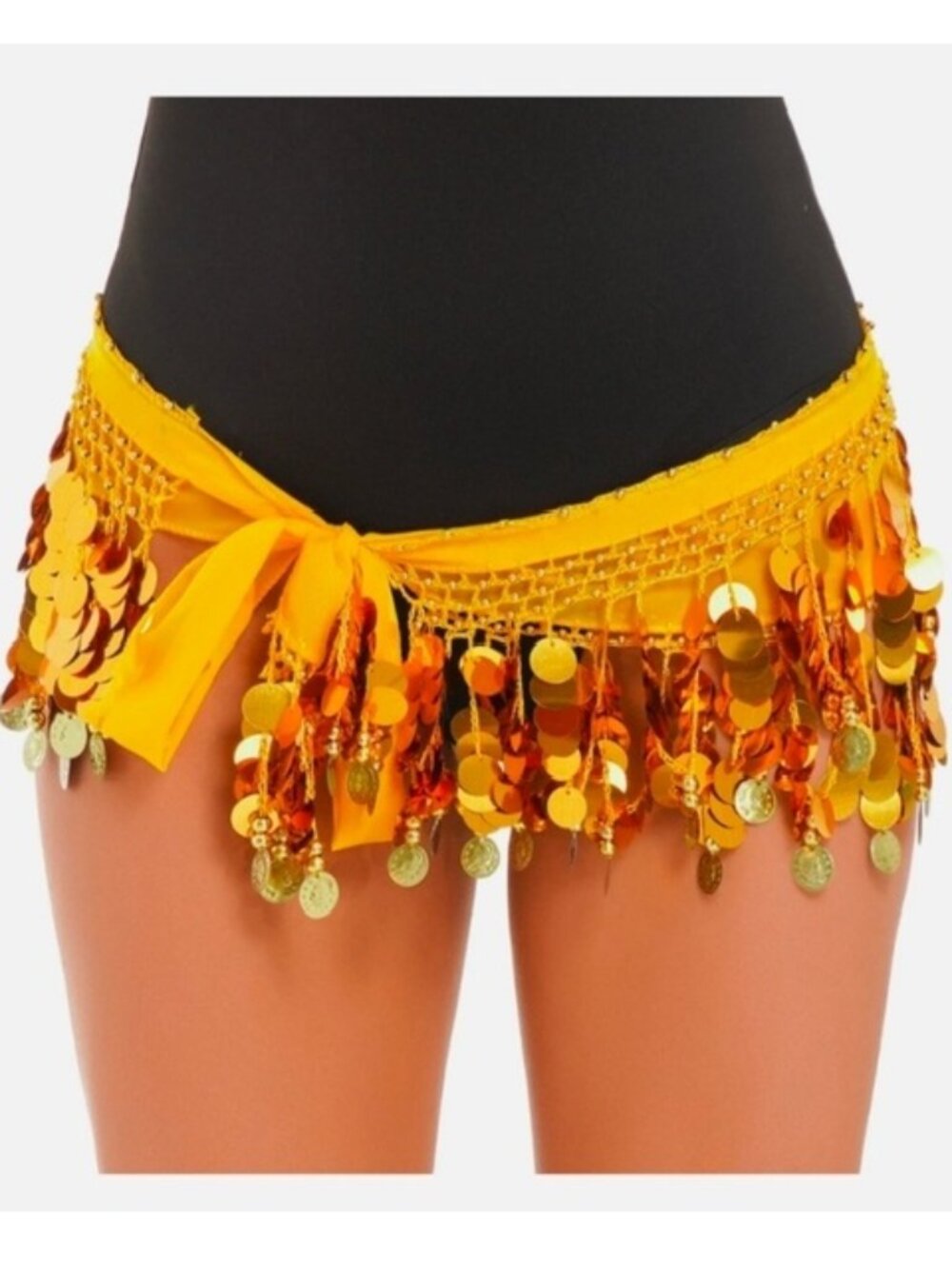 Yellow Belly Dance Hip Scarf with Sequins